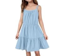Robe porte-jarretelles pour fille, couleur unie, jupe, soleil, plage, couleur bonbon, jeunesse, mignonne, confortable, respirante, jupe de danse d'anniversaire pour fille, bleu clair, 5-6 ans