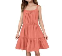 Robe porte-jarretelles pour fille, couleur unie, jupe, soleil, plage, couleur bonbon, jeunesse, mignonne, confortable, respirante, jupe de danse d'anniversaire pour fille, Rouge pastèque, 13-14 ans