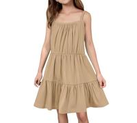 Robe porte-jarretelles pour fille, couleur unie, jupe, soleil, plage, couleur bonbon, jeunesse, mignonne, confortable, respirante, jupe de danse d'anniversaire pour fille, kaki, 9-10 ans
