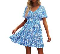 Robe portefeuille à manches courtes pour femme avec col en V - Robe midi sexy - Costume de policière, bleu, L