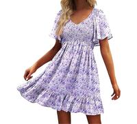Robe portefeuille à manches courtes pour femme avec col en V - Robe midi sexy - Costume de policière, lilas, L