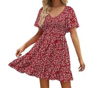 Robe portefeuille à manches courtes pour femme avec col en V - Robe midi sexy - Costume de policière, rouge, XL