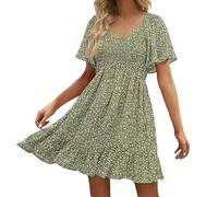 Robe portefeuille à manches courtes pour femme avec col en V - Robe midi sexy - Costume de policière, Vert clair., XXL