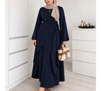 Robe portefeuille à manches évasées et taille nouée, couleur unie, élégante et adaptée aux grandes tailles 0XL,1XL,2XL,3XL,4XL,5XLUnicoloreTissu tissé