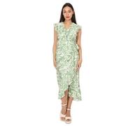 Robe portefeuille à volants et imprimé abstrait.Modèle à longueur asymétrique avec ceinture à nouer. pour femme - Robes - La Modeuse S