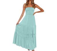 Robe portefeuille d'été pour femme 2025 bohème sans bretelles, robe longue tendance, épaules dénudées, tempérament confortable, bordure en dentelle smockée 2025, vert menthe, XXL
