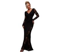 Robe portefeuille en dentelle femme Goddiva Scuba Maxi Noir 44