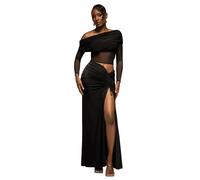 Robe portefeuille longue fendue sur le devant avec cordon de serrage femme Goddiva Noir M