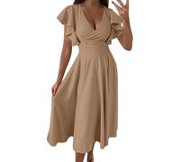 Robe Portefeuille Midi Manches Courtes col en V Bas, Taille Basse, Robe Sexy Amincissante Une Robe