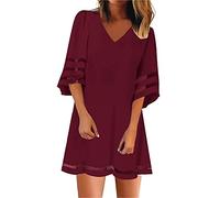 Robe portefeuille pour femme - Col en V - Couleur unie - Manches trois quarts - Patchwork - Robe de plage conservatrice, bordeaux, L