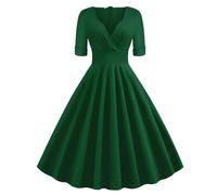 Robe Portefeuille Rockabilly Verte des années 1950, froncée, col en V, Robe de soirée élégante pour Femmes, été, Demi-Manches, Ligne A, Robes de Bureau-Robe Verte-S