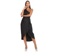Robe portefeuille satinée aux épaules asymétriques.Dotée d'un lien à nouer autour de la taille.Fermeture à glissière invisible sur S