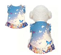 Robe pour animal de compagnie - Tenue extensible et respirante pour chiens | Robe pour chien et chat avec imprimé de cercles de papillons - Tissu extensible semblable au coton - Pour les fêtes et le