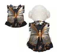Robe pour animal de compagnie - Tenue respirante et extensible pour chiens | Robe pour chien et chat avec imprimé papillons dorés et blancs, tissu extensible semblable à du coton