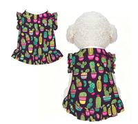 Robe pour animal de compagnie - Tenue respirante et extensible pour chiens | Robe pour chien et chat motif cactus avec fleurs jaunes imprimées, tissu extensible semblable au coton