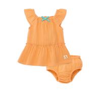 Robe Pour Bébé Avec Bloomer En Tissu Tissé Avec Volants Aux Manches Orange 3/6M(60/67)