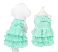 Robe pour chat et chien de petite et moyenne taille - Robe de gâteau à étages avec nœud - Vêtement d'été mignon pour chien et fille - Vêtements d'été pour Yorkshire Chihuahua (vert, taille S (1 à 2 kg