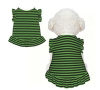 Robe pour Chien à Rayures et écorce de pastèque Verte, Manches à Volants, idéale pour Une séance Photo ou Une fête (Grande Taille). Vêtements Respirants pour Animaux de Compagnie.