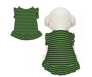 Robe pour Chien à Rayures et écorce de pastèque Verte, Manches à Volants, idéale pour Une séance Photo ou Une fête (Taille S).