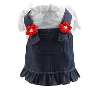 Robe pour chien avec fleurs crochetées sur le thème des jeans rouges pour animaux de compagnie - Robe de costume pour chiot - Vêtement pour chien de grande taille