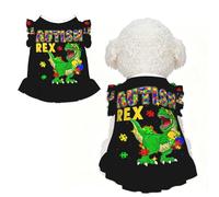 Robe pour Chien avec Puzzle Dinosaure Rex, vêtements Respirants pour Animaux de Compagnie, t-Shirts à Manches volantées pour séance Photo de fête, Taille S