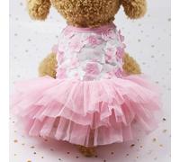 Robe pour chien en coton rose doux avec jupe en maille Motif floral brodé Taille M Tour de poitrine 40 cm