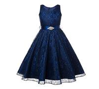 Robe pour enfant - Grande taille - Sans manches - Dentelle - Princesse - Robe moelleuse - Robe de mariée - Robe de demoiselle d'honneur - Histoire de l'Avent - 24 chapitres, bleu foncé, 9-10 ans