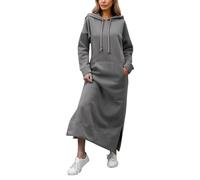 Robe pour femme avec capuche ample - Robe longue rembourrée - Sweatshirt décontracté - Robe tendance avec grandes poches - Robe pull à manches longues - Robe d'hiver sexy et élégante - S-5XL, gris
