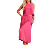 Robe pour femme, ensemble 2 pièces, ample, décontracté, sans manches, jupe gilet de couleur unie pour les vacances et le quotidien (M rose)