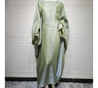 Robe pour femme musulmane avec manches chauve-souris en satin soyeux et taille, conçue pour les fêtes à Dubaï et une utilisation décontractée (taille moyenne, vert armée)