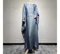 Robe pour femme musulmane avec manches chauve-souris en satin soyeux et taille, conçue pour les fêtes à Dubaï et une utilisation décontractée (taille moyenne, gris)