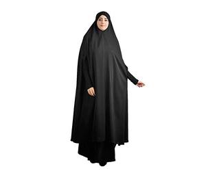Robe pour femme musulmane une pièce Jilbab Robe simple Moyen-Orient Dubaï Thobe musulman Long Khimar et jupe pour prière et excursion Robe assortie pour femme, Noir , XXL
