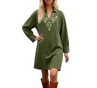 Robe pour femme-Robe-chemise élégante à manches longues brodées coupe ample tunique décontractée pour femme idéale quotidien parfaite pour le bureau ou les vacances portée avec des bottes printemps (