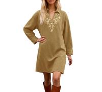 Robe pour femme-Robe-chemise élégante à manches longues brodées coupe ample tunique décontractée pour femme idéale quotidien parfaite pour le bureau ou les vacances portée avec des bottes printemps a