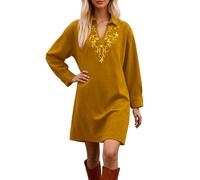 Robe pour femme-Robe-chemise élégante à manches longues brodées coupe ample tunique décontractée pour femme idéale quotidien parfaite pour le bureau ou les vacances portée avec des bottes printemps (