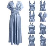 Robe pour Femme-Robe décontractée Polyvalente en Satin Brillant idéale du Matin Soir avec des drapés élégants pour Femme Parfaite pour Les Occasions Quotidiennes Professionnelles ou de soirée (Sky BL