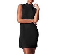 Robe pour Femmes été sans Manches col Montant Robe décontracté Une Ligne débardeur Robe Robe d'été avec Poches Petite Robe Noire (Black, XL)