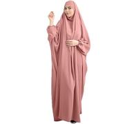 Robe pour femmes musulmane One Piece Robe de prière Abaya islamique Moyen-Orient Dubaï Turquie Maxi Abaya Caftan avec Hijab Robe à couverture complète, Rose, taille unique