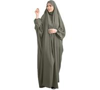 Robe pour femmes musulmanes One Piece Robe de prière Abaya islamique Moyen-Orient Dubaï Turquie Maxi Abaya Caftan avec Hijab Robe à couverture complète, vert foncé, taille unique
