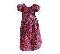 Robe pour fille avec bordure à volants, col rond, manches bouffantes, forme trapèze évasée, motif floral La librairie de souhaits, rouge, 3-4 ans