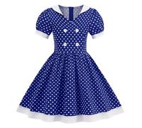 Robe pour Fille Manches Courtes Vintage Enfant Rockabilly à Pois Polka Dot Belle Robe Décontractée Tendance Robe à Pois pour Enfants 50S Robe De Mariage, Rentrée pour Filles (Dark Blue, 5-6 Years)