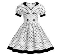 Robe pour Fille Manches Courtes Vintage Enfant Rockabilly à Pois Polka Dot Belle Robe Décontractée Tendance Robe à Pois pour Enfants 50S Robe De Mariage, Rentrée pour Filles (White, 7-8 Years)