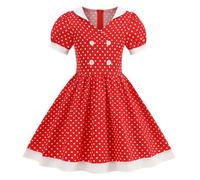 Robe pour Fille Manches Courtes Vintage Enfant Rockabilly à Pois Polka Dot Belle Robe Décontractée Tendance Robe à Pois pour Enfants 50S Robe De Mariage, Rentrée pour Filles (Red, 11-12 Years)