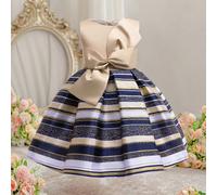 Robe pour filles avec grand nœud au dos, robe mi-longue à rayures pour mariage/fête, pour tout-petits et jeunes filles 6Y,7Y,9Y,10Y,4Y,5YPolyester
