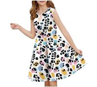 Robe pour filles - légère - Ligne A - Manches courtes - Mini robes de fête soirée ceremonie vacances - Imprimé robes enfants filles chic et elegant - Décontractée - Robe pour fille de 3 à 14 ans