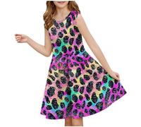Robe pour filles - légère - Ligne A - Manches courtes - Mini robes de fête soirée ceremonie vacances - Imprimé robes enfants filles chic et elegant - Décontractée - Robe pour fille de 3 à 14 ans