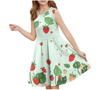 Robe pour filles - légère - Ligne A - Manches courtes - Mini robes de fête soirée ceremonie vacances - Imprimé robes enfants filles chic et elegant - Décontractée - Robe pour fille de 3 à 14 ans