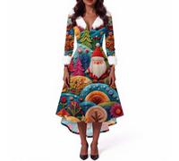 Robe pour Noel Femme Chic Nouvel Noel Orientale Noël Santa Women Fête Longue Longues Manches Ensemble Chic Et Elegant Deguisement Soirée Costume Noël Femme Vintage Robe Pull Hiver 5XL