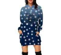 Robe pour Noël Femme Imprimé Verre à Vin Robe Hiver Noel Vintage Rétro Imprimée à Pois Mi Longue Année 50 Rockabilly Plissée Swing Robes de Soirée Cocktail Déguisement Noel Adulte (Blue, XL)