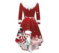 Robe pour Noël Femme Joyeux Noël Robe Longue Noel Col en V Robe Pull Chic Élégant Sexy Moulante Robes en Tricot à Manches Longues Automne Hiver Décontracté Déguisements Pere Noel Adulte (i-Red, XXL)